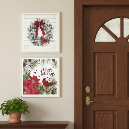 Set Of Two Cardinal Wreath White Framed Wall Art HomeRoots