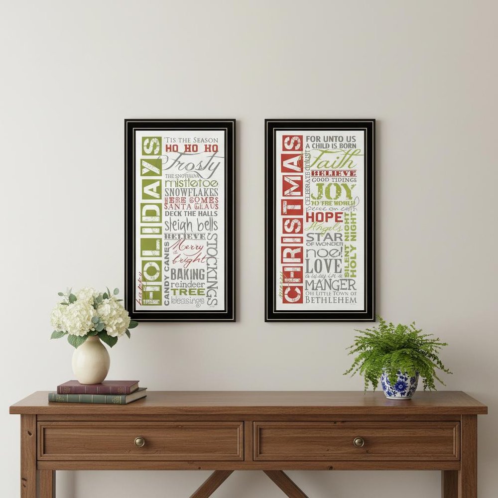 Set Of Two Happy Holidays Black Framed Wall Art HomeRoots