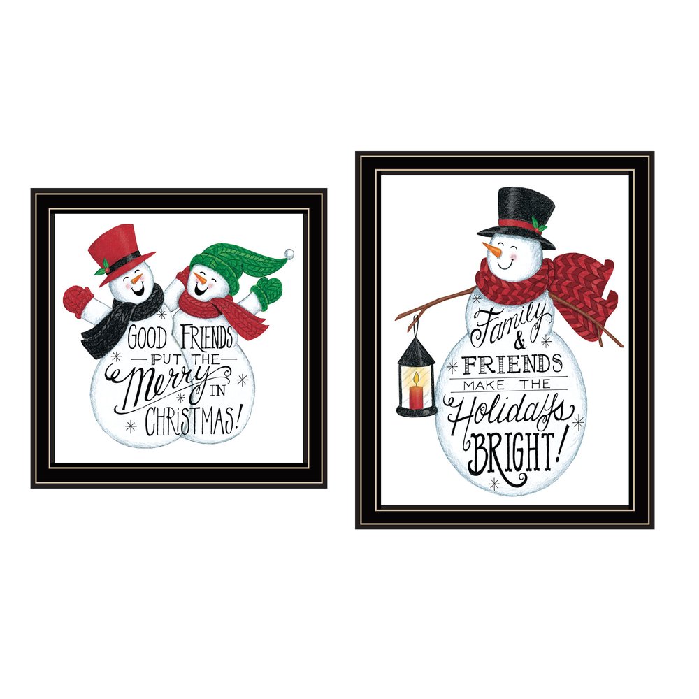Set Of Two Good Friends Snowman Black Framed Wall Art — view 1