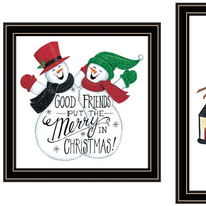 Set Of Two Good Friends Snowman Black Framed Wall Art HomeRoots
