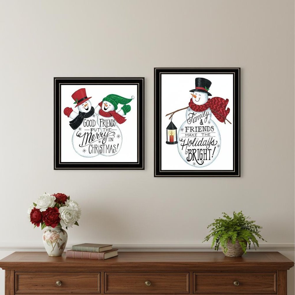 Set Of Two Good Friends Snowman Black Framed Wall Art — view 4