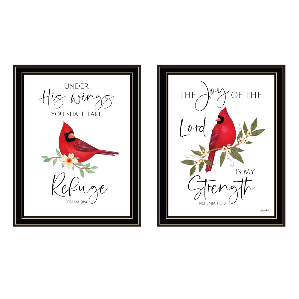 Set Of Two The Lord is MY Strength - Red Cardinals Black Framed Wall Art HomeRoots
