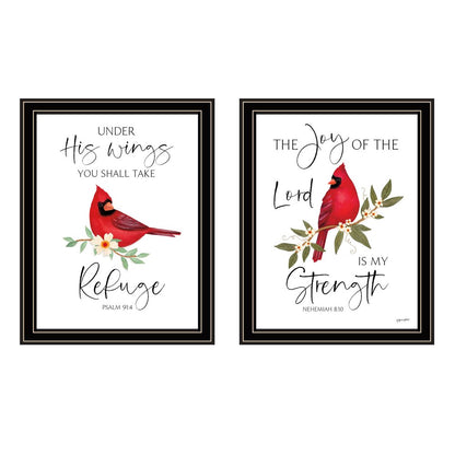 Set Of Two The Lord is MY Strength - Red Cardinals Black Framed Wall Art HomeRoots