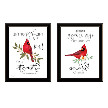 Set Of Two The Lord is MY Strength - Red Cardinals Black Framed Wall Art HomeRoots