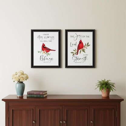 Set Of Two The Lord is MY Strength - Red Cardinals Black Framed Wall Art HomeRoots