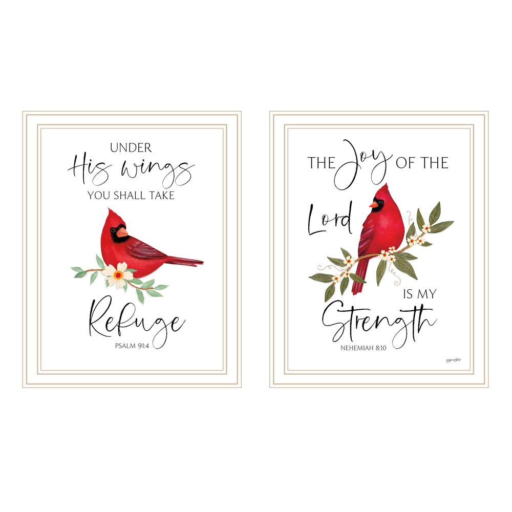 Set Of Two The Lord is MY Strength - Red Cardinals White Framed Wall Art HomeRoots