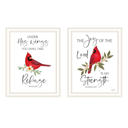 Set Of Two The Lord is MY Strength - Red Cardinals White Framed Wall Art HomeRoots