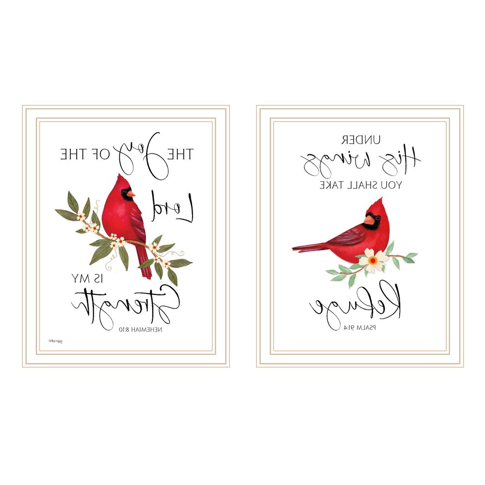 Set Of Two The Lord is MY Strength - Red Cardinals White Framed Wall Art HomeRoots