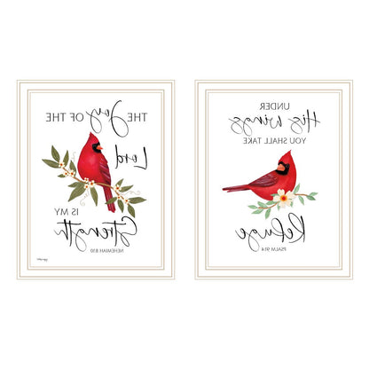 Set Of Two The Lord is MY Strength - Red Cardinals White Framed Wall Art HomeRoots