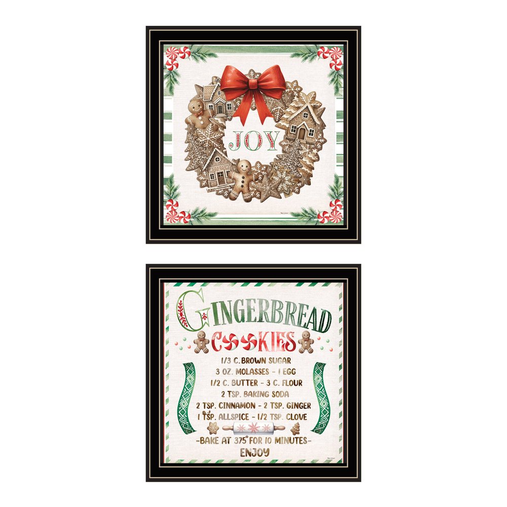 Set Of Two Gingerbread Wreath Black Framed Wall Art — view 1