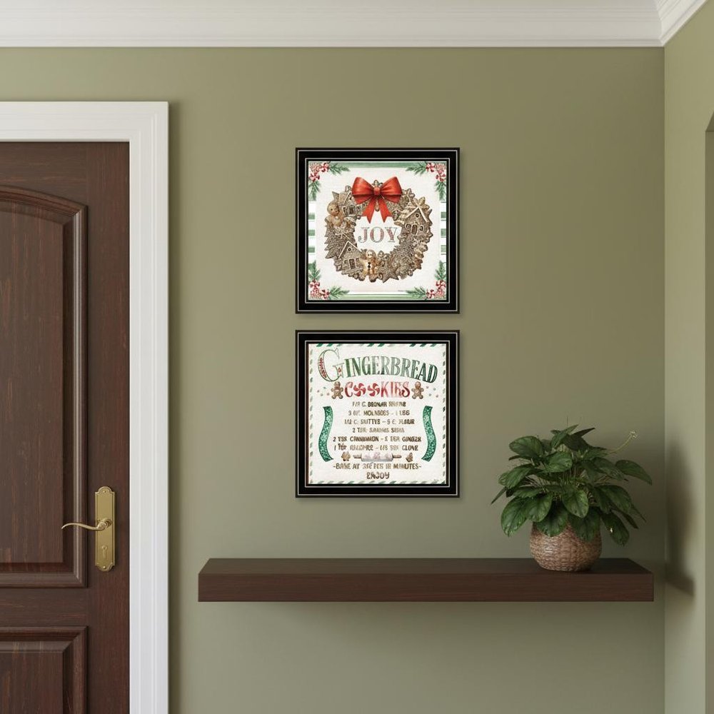Set Of Two Gingerbread Wreath Black Framed Wall Art — view 3