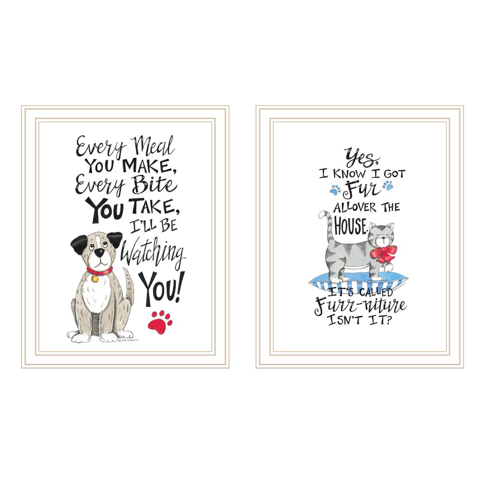 Set Of Two It's Called Furr-niture Isn't It? White Framed Wall Art — view 1