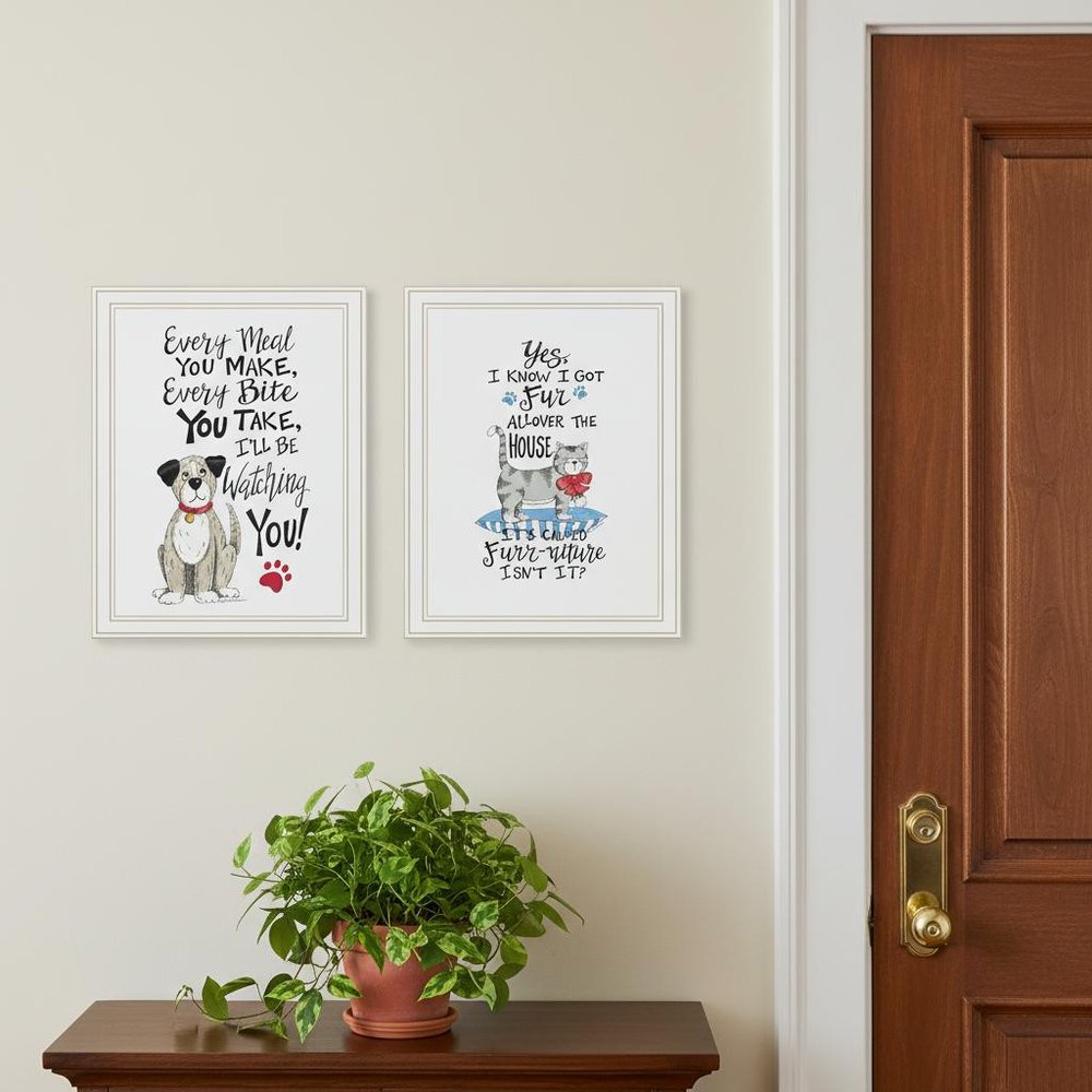 Set Of Two It's Called Furr-niture Isn't It? White Framed Wall Art — view 4