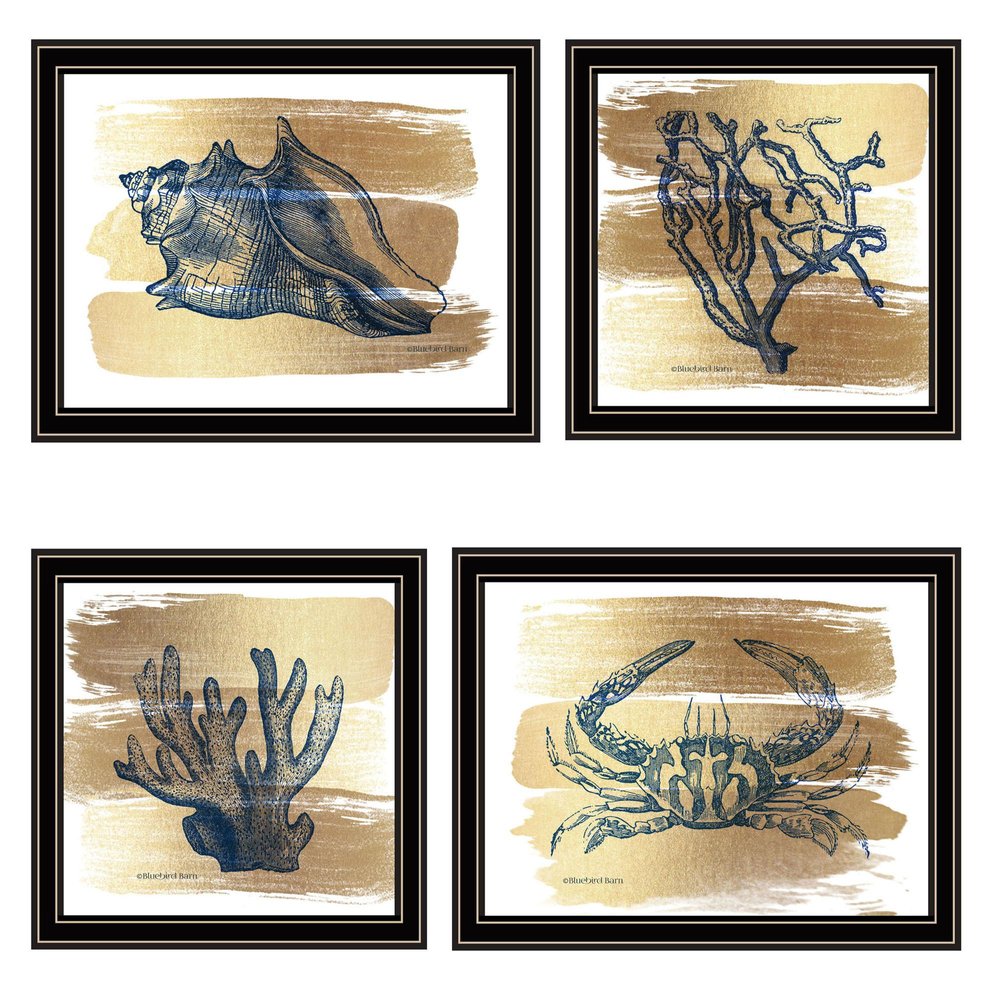 Set Of Four Gold Sea Collection Black Framed Wall Art HomeRoots
