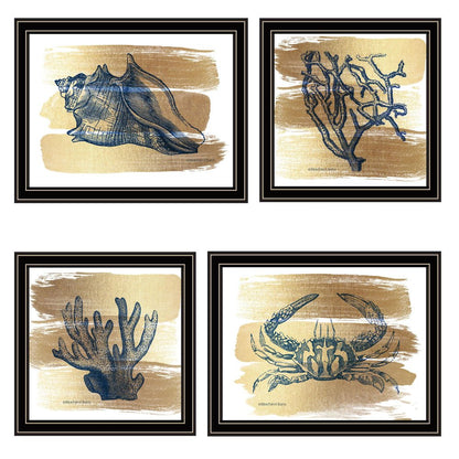 Set Of Four Gold Sea Collection Black Framed Wall Art HomeRoots