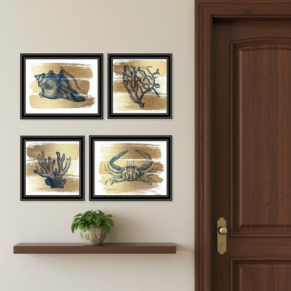 Set Of Four Gold Sea Collection Black Framed Wall Art HomeRoots