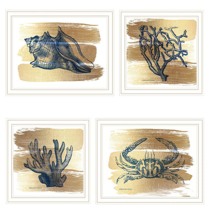 Set Of Four Gold Sea Collection White Framed Wall Art HomeRoots