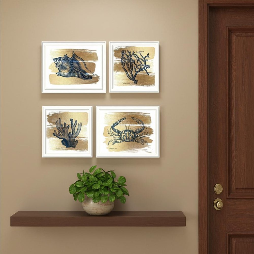 Set Of Four Gold Sea Collection White Framed Wall Art — view 4