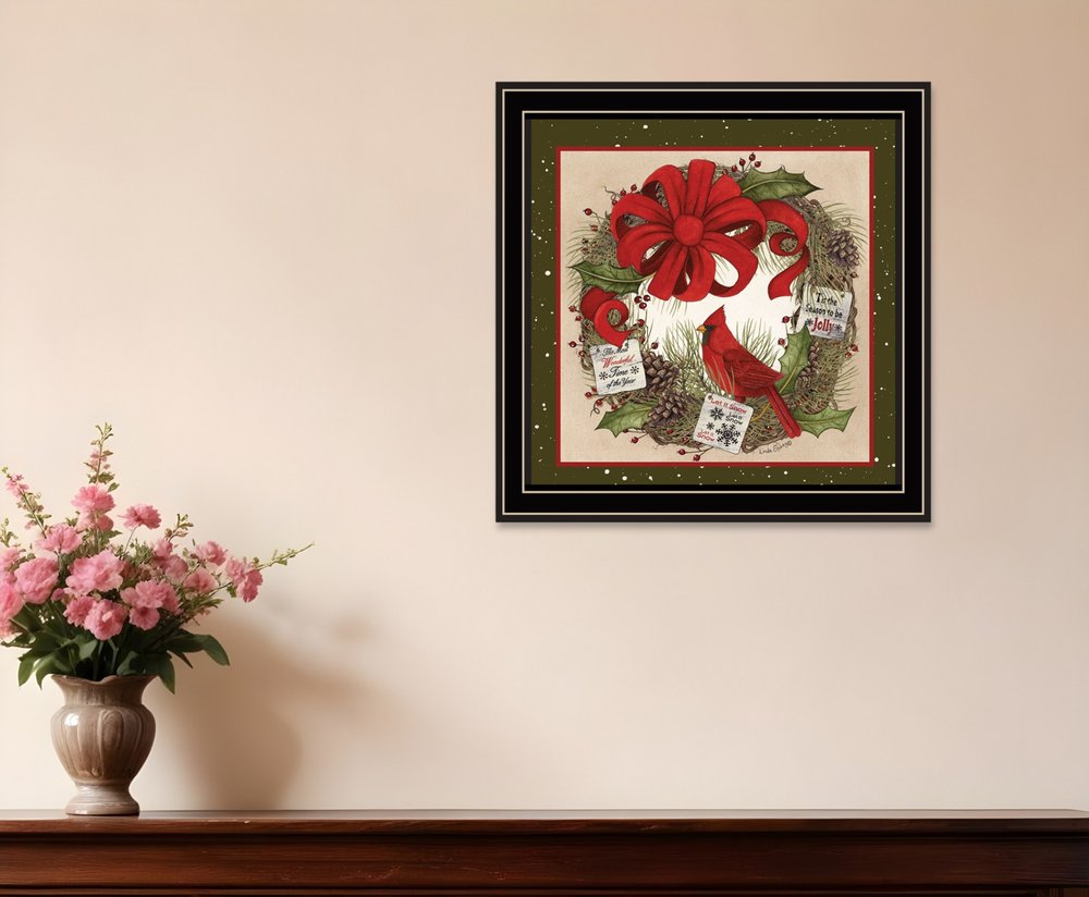Cardinal Wreath Black Framed Wall Art HomeRoots