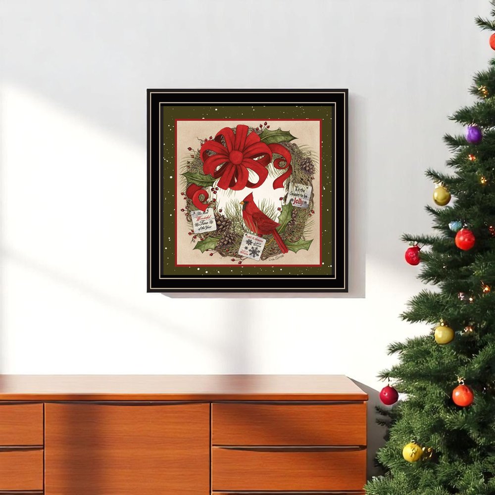 Cardinal Wreath Black Framed Wall Art HomeRoots