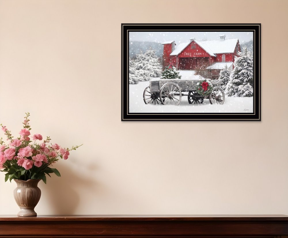 Tree Farm Wagon Black Framed Wall Art HomeRoots