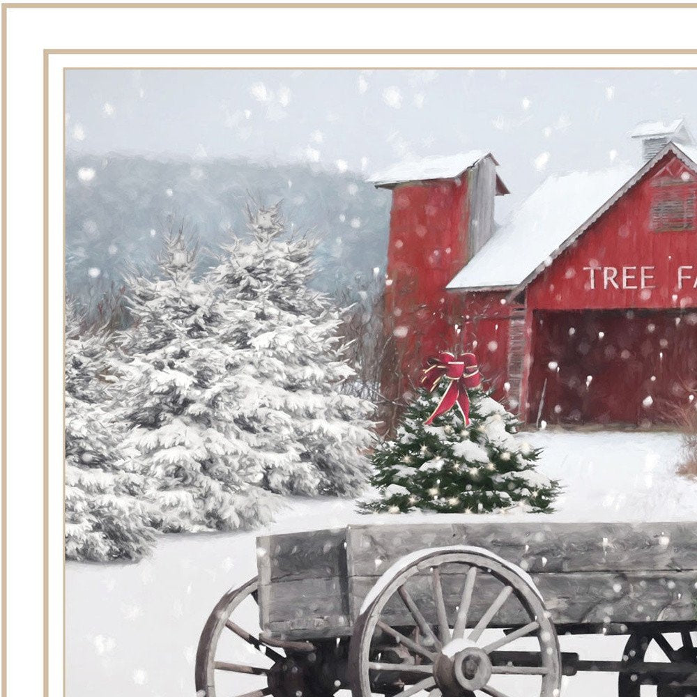 Tree Farm Wagon White Framed Wall Art HomeRoots