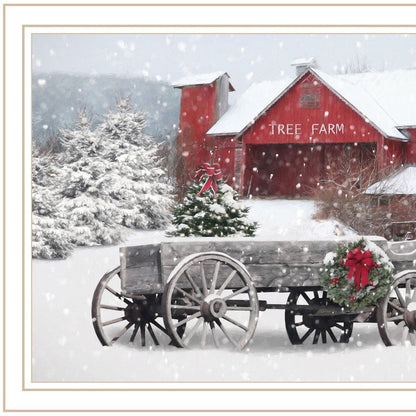 Tree Farm Wagon White Framed Wall Art HomeRoots