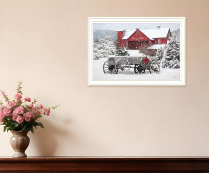 Tree Farm Wagon White Framed Wall Art HomeRoots