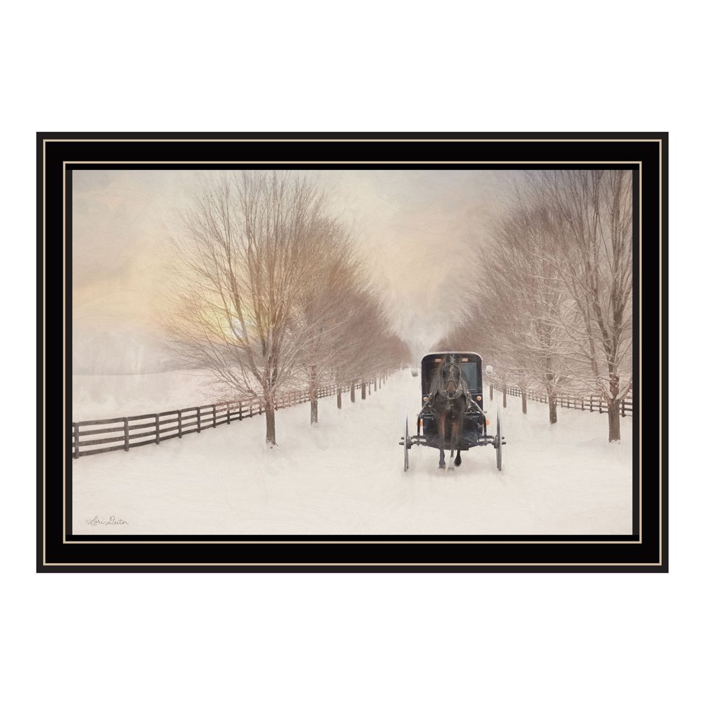 Snowy Amish Lane Black Framed Wall Art HomeRoots