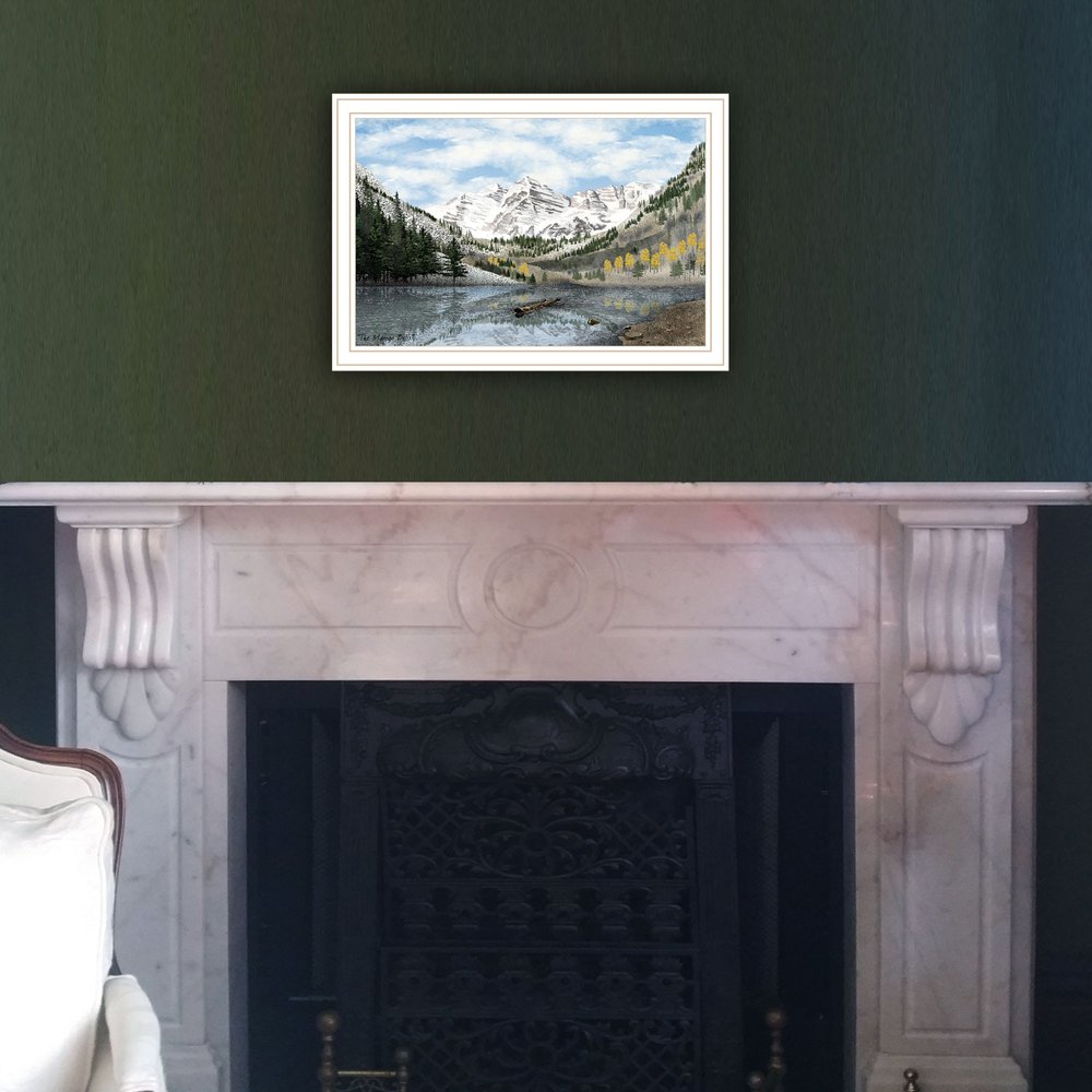 Snowy Mountain Landscape White Framed Wall Art — view 2