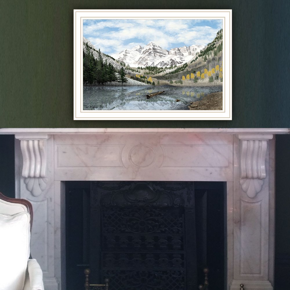 Snowy Mountain Landscape  White Framed Wall Art — view 2