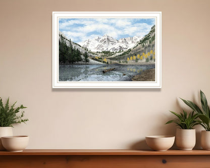 Snowy Mountain Landscape  White Framed Wall Art HomeRoots