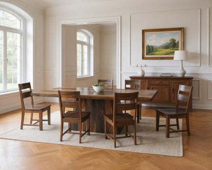 Seven Piece Dark Brown Solid Wood Dining Set with Six Chairs HomeRoots