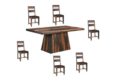Seven Piece Dark Brown Solid Wood Dining Set with Six Chairs HomeRoots