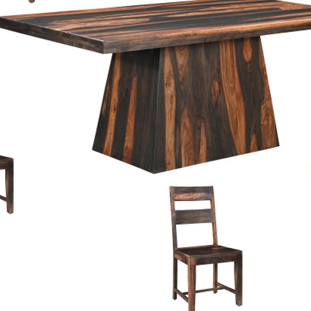 Seven Piece Dark Brown Solid Wood Dining Set with Six Chairs HomeRoots