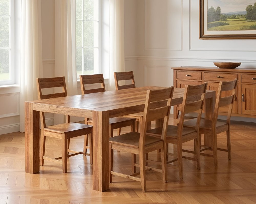 Seven Piece Brown Solid Wood Dining Set with Six Chairs HomeRoots
