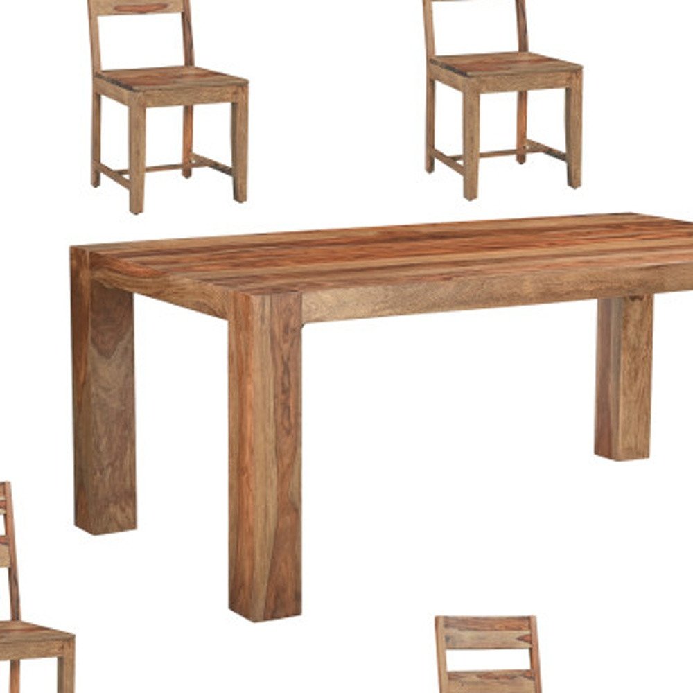 Seven Piece Brown Solid Wood Dining Set with Six Chairs HomeRoots