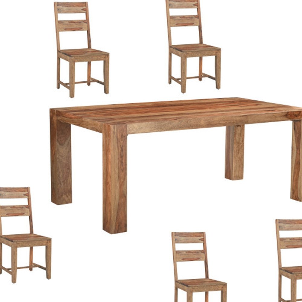 Seven Piece Brown Solid Wood Dining Set with Six Chairs HomeRoots