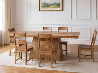 Seven Piece Brown Solid Wood Dining Set with Six Chairs HomeRoots