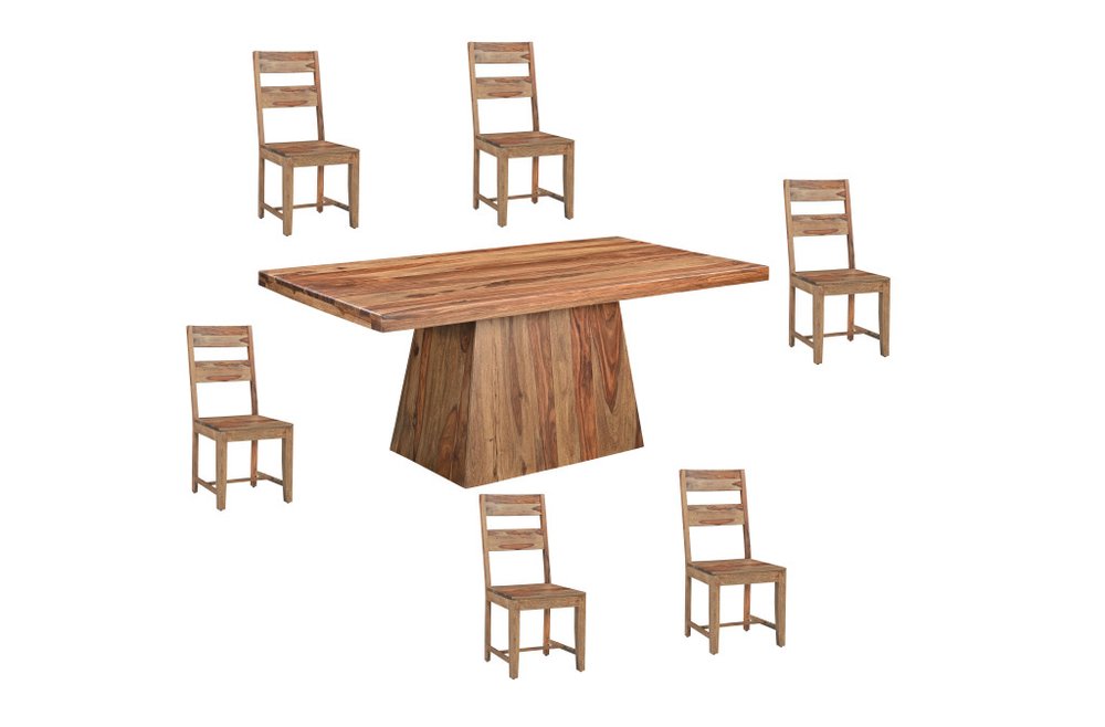 Seven Piece Brown Solid Wood Dining Set with Six Chairs HomeRoots