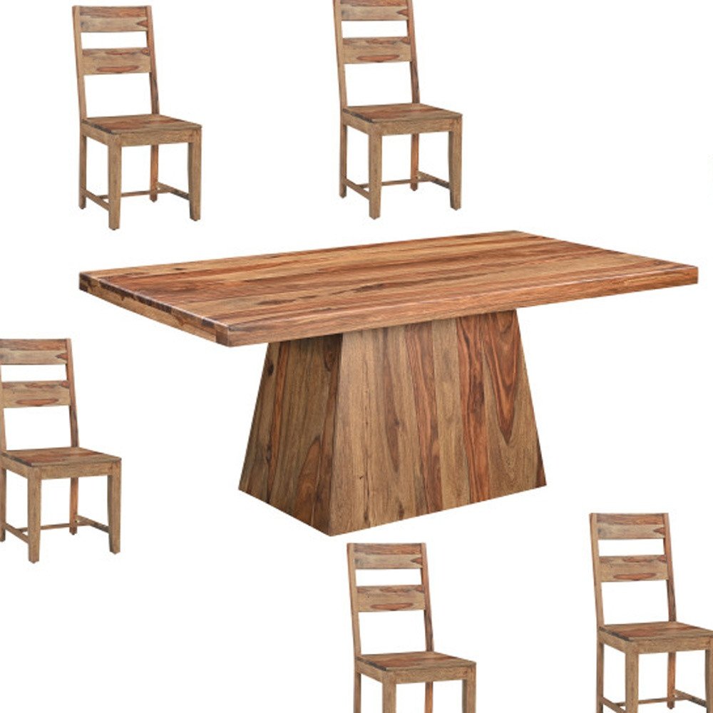 Seven Piece Brown Solid Wood Dining Set with Six Chairs HomeRoots