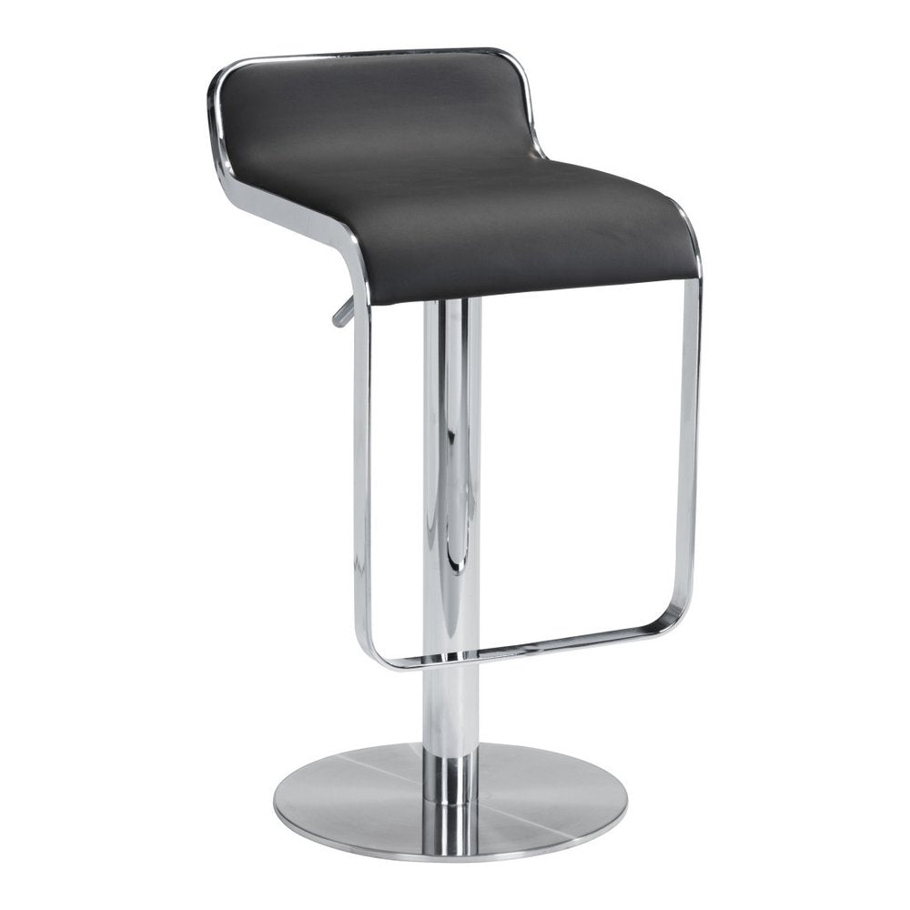 Black and Silver Faux Leather and Steel Adjustable Height Swivel Bar Chair HomeRoots