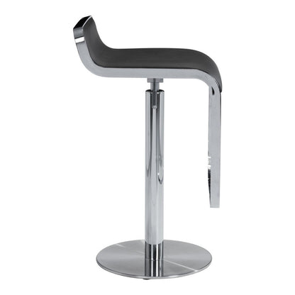 Black and Silver Faux Leather and Steel Adjustable Height Swivel Bar Chair HomeRoots