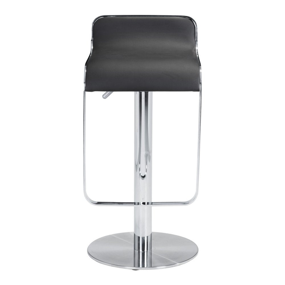 Black and Silver Faux Leather and Steel Adjustable Height Swivel Bar Chair HomeRoots