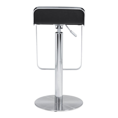 Black and Silver Faux Leather and Steel Adjustable Height Swivel Bar Chair HomeRoots