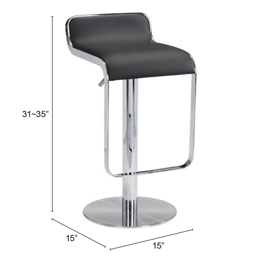 Black and Silver Faux Leather and Steel Adjustable Height Swivel Bar Chair HomeRoots