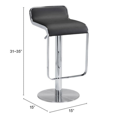 Black and Silver Faux Leather and Steel Adjustable Height Swivel Bar Chair HomeRoots