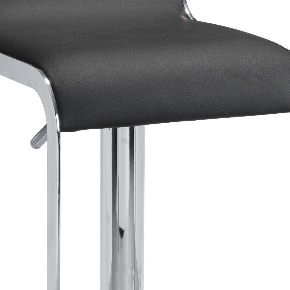 Black and Silver Faux Leather and Steel Adjustable Height Swivel Bar Chair HomeRoots