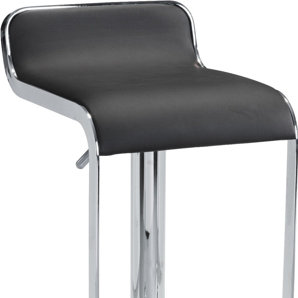 Black and Silver Faux Leather and Steel Adjustable Height Swivel Bar Chair HomeRoots