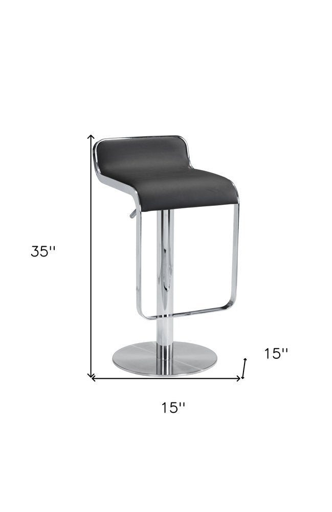 Black and Silver Faux Leather and Steel Adjustable Height Swivel Bar Chair HomeRoots
